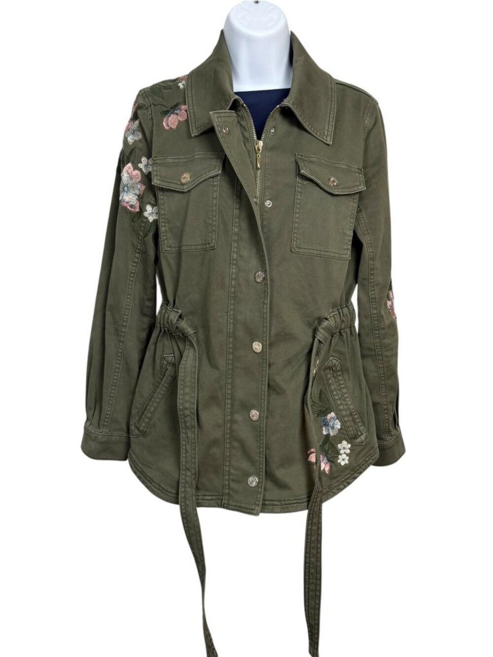 WHBM Olive Embroidered Utility Jacket & Pants 2 Pc Set Sz 6/4